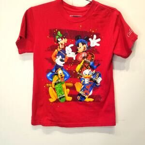 Disney Red Youth T-Shirt Short Sleeve Round Neck Cotton Red Tee Comfortable Sz L